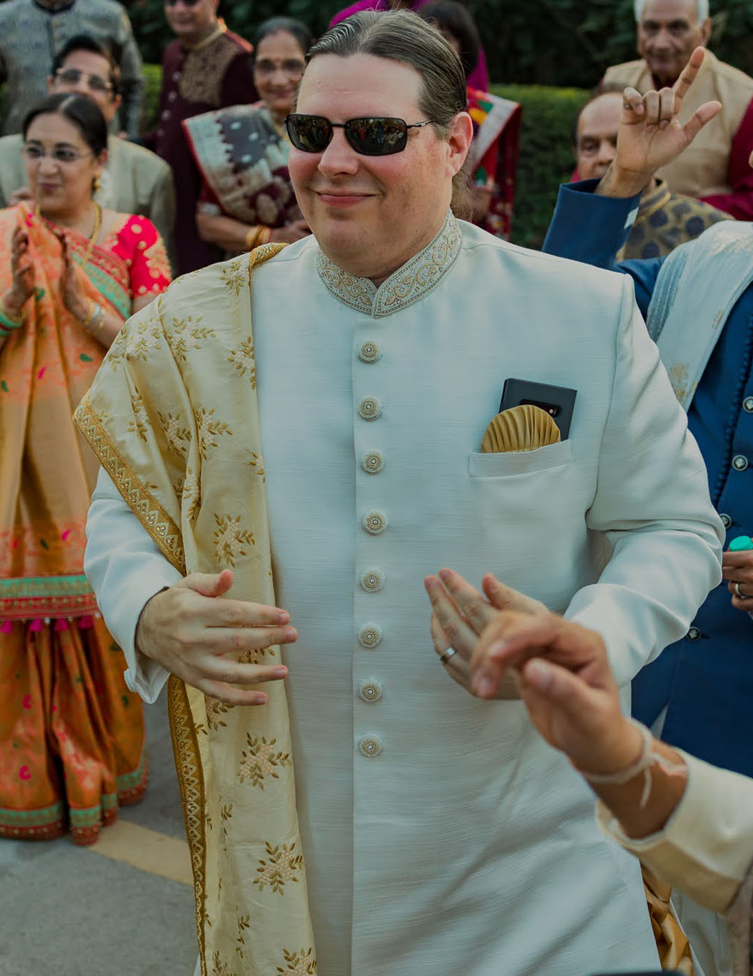 Manav Ethnic Happy Customer wearing White Indo-Western