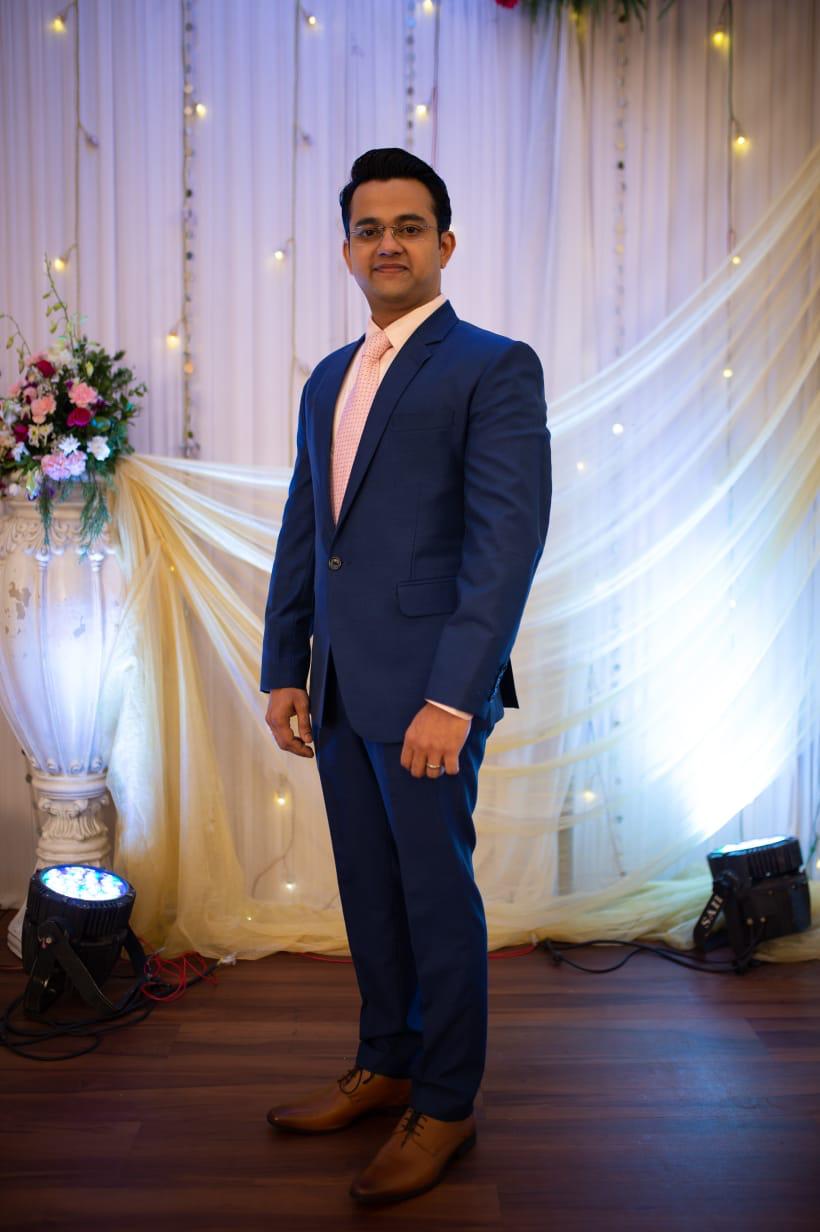 Manav Ethnic Happy Customer wearing Blue Suit