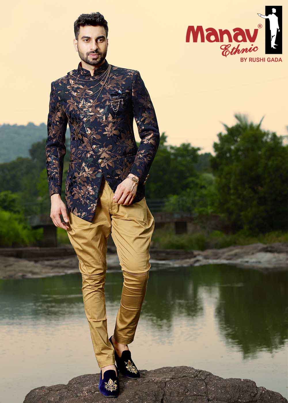 Fabulous Sky Blue Color Regular Fit Cotton Fabric Printed Jodhpuri Suit